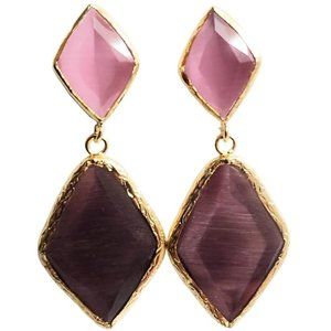 Handmade 14K Gold Plated Women's Dangle Earrings with Color Stones